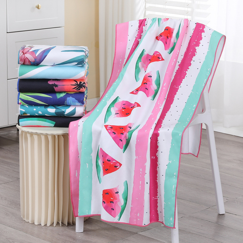 Ready-Made Beach Towel, Water-Absorbent, Quick-Drying, Household Sun Protection, Soft Shawl, Enlarged and Thickened Printed Bath Towel, Sports Towel