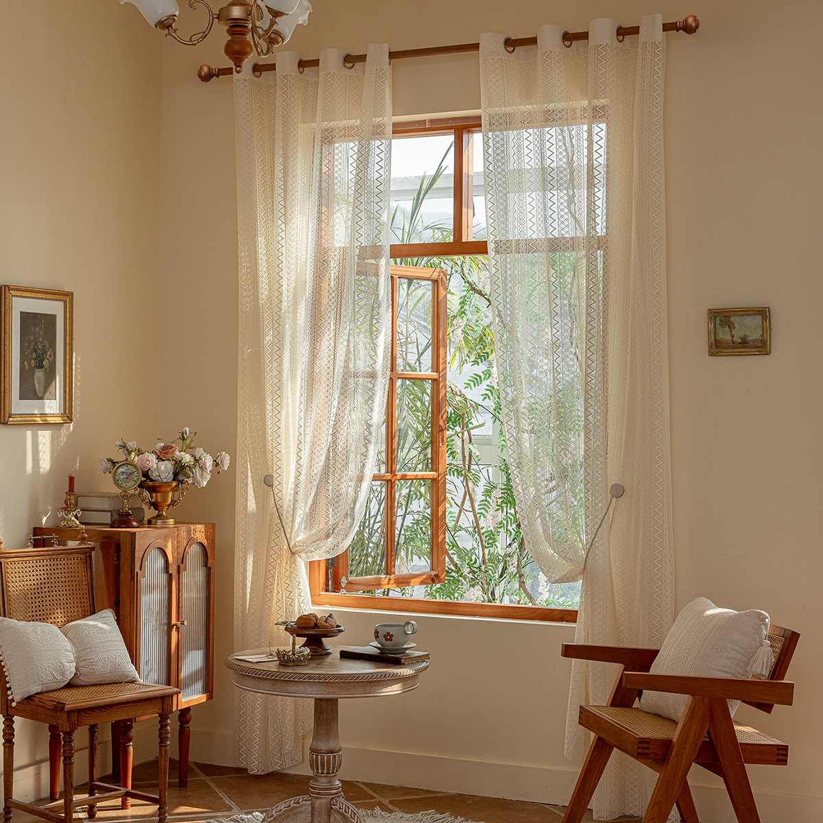 Nuevo encaje transfronterizo cortinas perforadas de encaje Amazon venta caliente de urdimbre de encaje cortinas terminadas TEMU