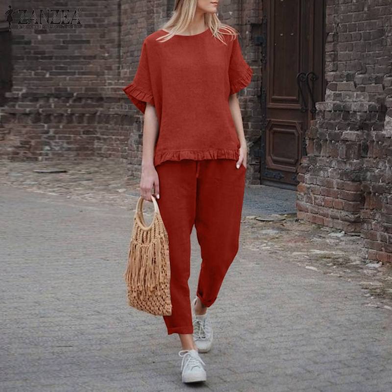 Daily Women's Casual Solid Color Linen Pants Sets Pants Sets display picture 2