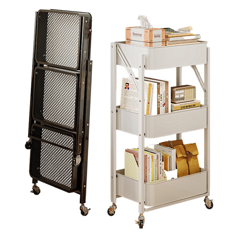 Carro plegable estantería estante de almacenamiento piso dormitorio snack Rack móvil ruedas cocina rack de almacenamiento