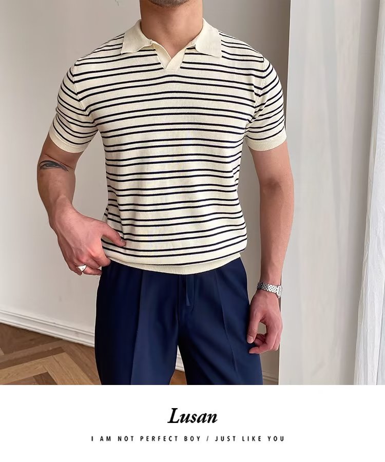 245g Weight Short Sleeve Sleeve Length Regular Sleeve Sleeve Type Polyester Fabric Type Regular Top Length Casual Occasion Turndown Neckline Slim Fit Type Stripe Pattern Summer, Spring Season Men's Gender Classic Style Style 3XL, M Size Wholesale Men's Polyester Classic Style Stripe Short Sleeve Men's T-shirt 6