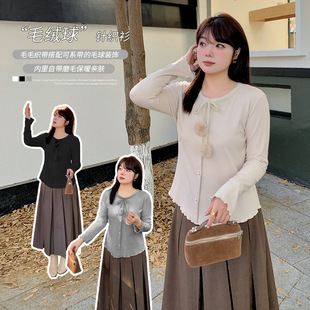 Inno Plus Size Women's Sweet Lace-Up Fur Ball Knitwear Winter New Brushed Warm Top 411863