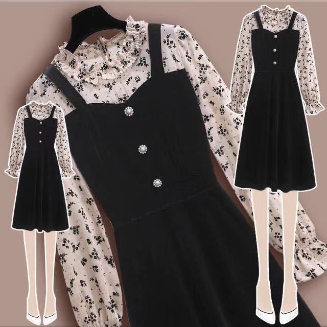 Plus Size Dress Autumn and Winter New Style Temperament Age-Reducing Slimming High-End Gold Velvet Fake Two-Piece Long-Sleeved Dress