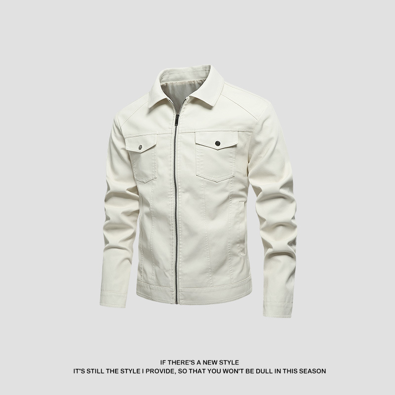 Chaqueta de cuero transfronteriza para hombres primavera y otoño nueva chaqueta de cuero con solapa pu para hombres con solapa de locomotora guapo chaqueta casual coreana