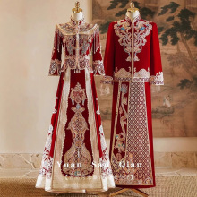 丝绒秀禾服2025春季新娘结婚新中式嫁衣修身显瘦奢华礼服出阁大码