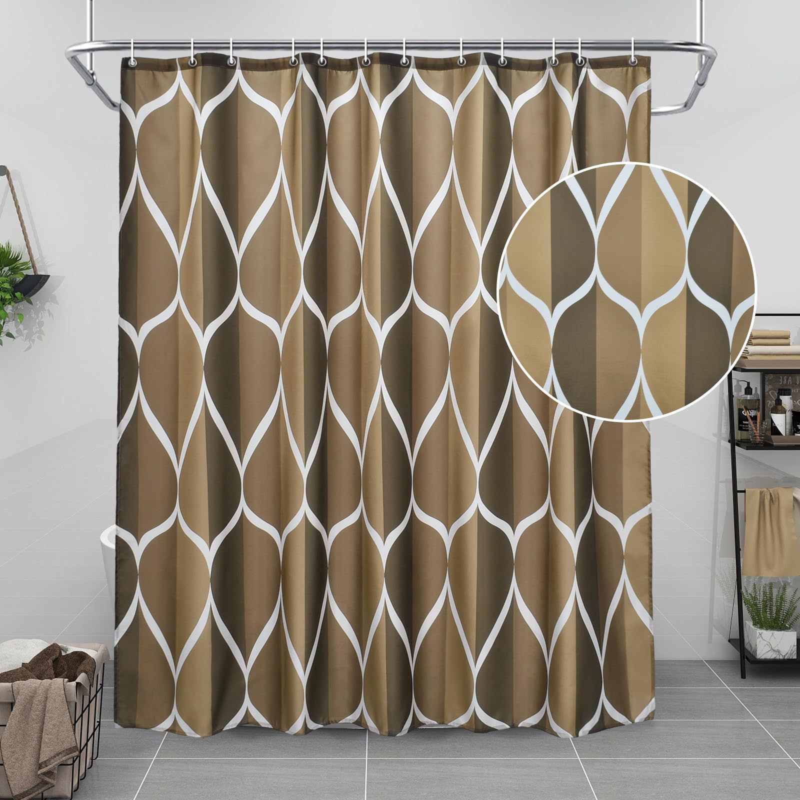 Waterdrop-pattern Digital-printed Thickened Waterproof Bathroom/shower Curtain, Polyester Bath Screen Divider For Hotels_voghion.com