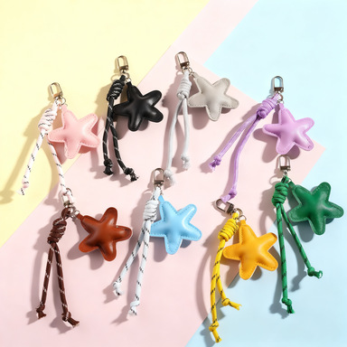 Innovative Colorfulful Pu Star Braided Rope Keychain DIY Simple Mobile Phone Bag Accessories Headphone Set Pendant Pendant
