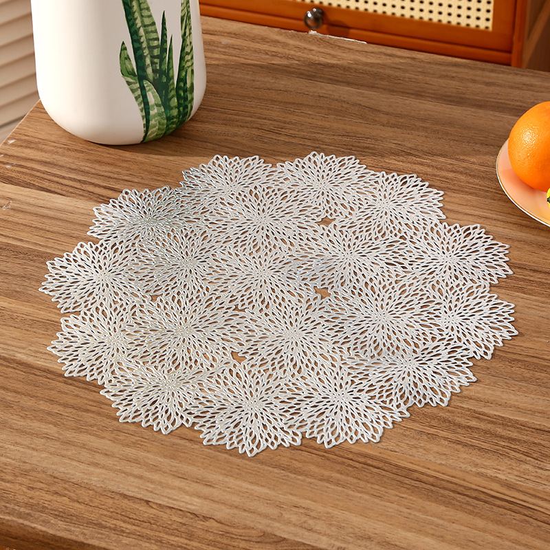 Amazon estilo francés cojín de PVC redondo creativo copo de nieve hueco sensación de alto nivel de lujo ligero restaurante aislamiento impermeable cojín