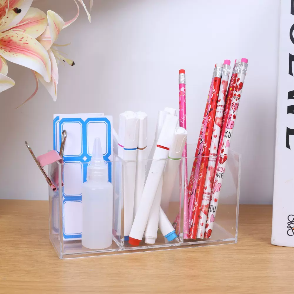 ins无印风透明亚克力笔筒办公室桌面文具收纳盒学生化妆刷收纳桶