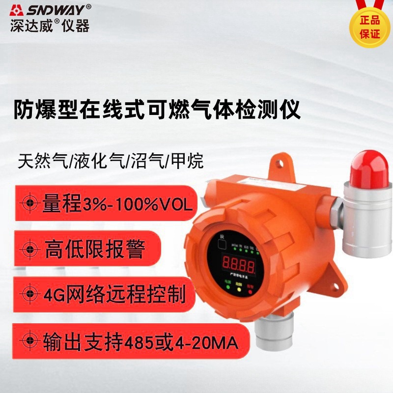 深达威在线式可燃气体检测仪 工业餐饮煤气天然气甲烷泄漏报警器
