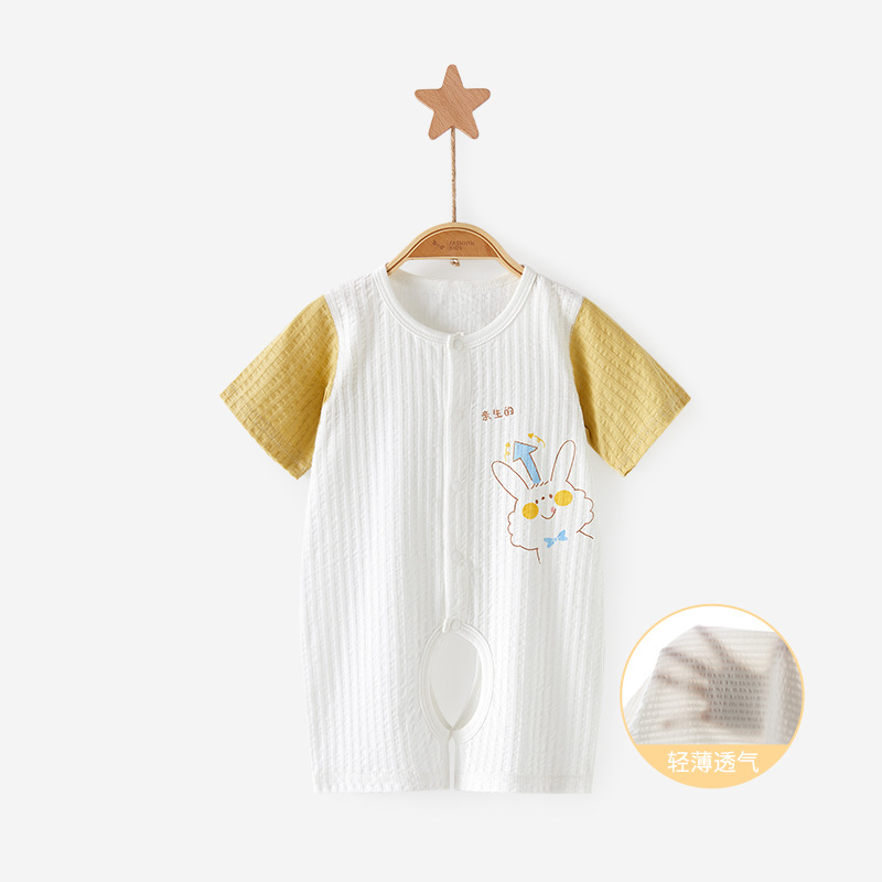 Mono de bebé de verano de manga corta, pijama fino de algodón puro, pelele con abertura en la entrepierna, ropa de verano unisex para bebé, ropa para recién nacido