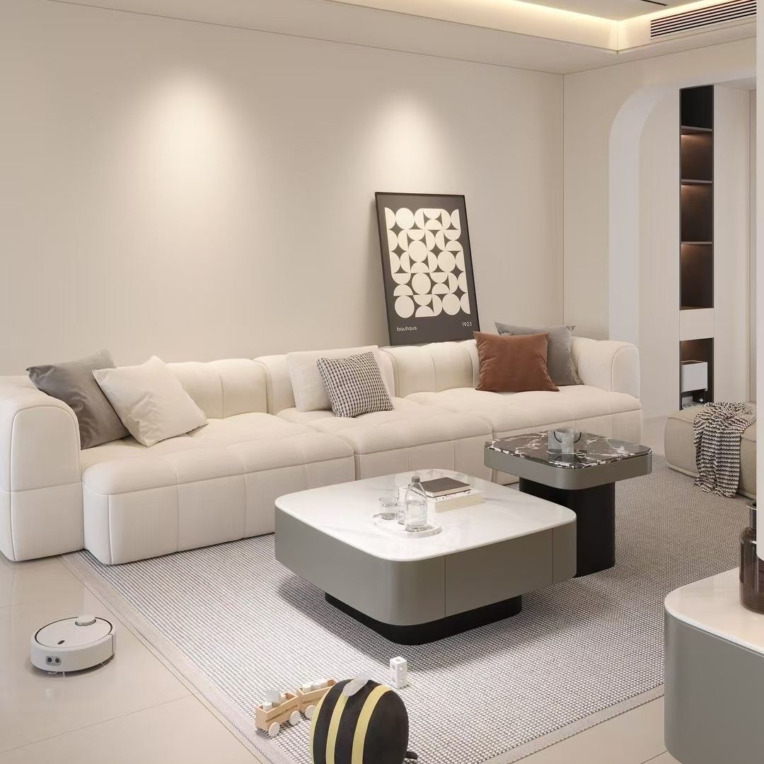 대형 흰색 커피 테이블 + 작은 검정색 사이드 테이블