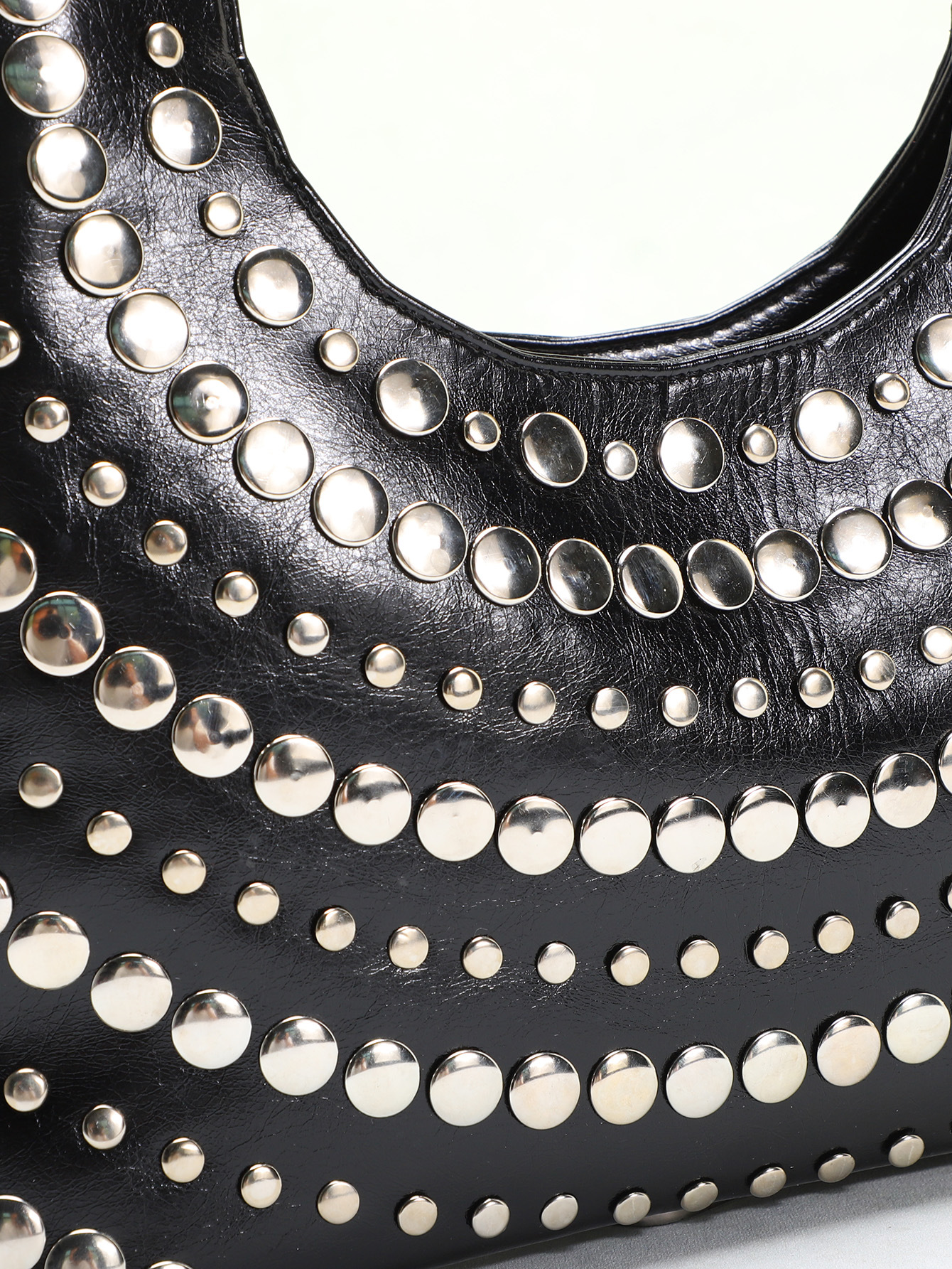 795g Weight Polyester Lining Material Rivet Fashion Element Open Closure Type Single Shoulder Strap Strap Type Shoulder Bag Bags Type Casual, Shopping Occasion Pu Leather Material Solid Color Pattern All Seasons Season Women's Gender Streetwear Style Dumpling Shape Shape Women's Pu Leather Solid Color Streetwear Rivet Dumpling Shape Open Shoulder Bag 3