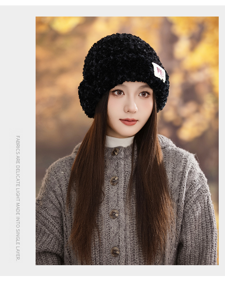 Autumn Winter New Cute Stretchy Knitted Korean Style Versatile Plush Outdoor Windproof Warm Pullover Hat_voghion.com