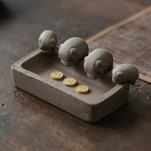 Pig drinking sink tea pet decoration Yixing raw ore purple sand boutique can raise mini cute lucky handmade small tea play