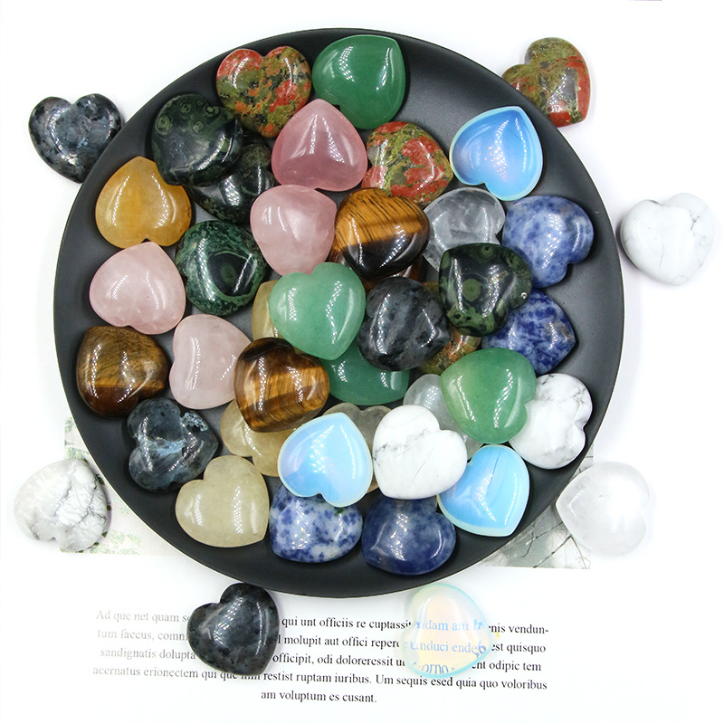 Natural Crystal Stone 25mm Heart Shaped Small Ornament without Hole Natural Stone Heart Shaped Bare Stone Cross-border Direct Sales