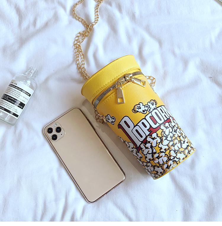 Popcorn Bucket Pattern Unisex Small Pu Leather Popcorn Bucket Classic Style Streetwear Cylindrical Zipper Crossbody Bag