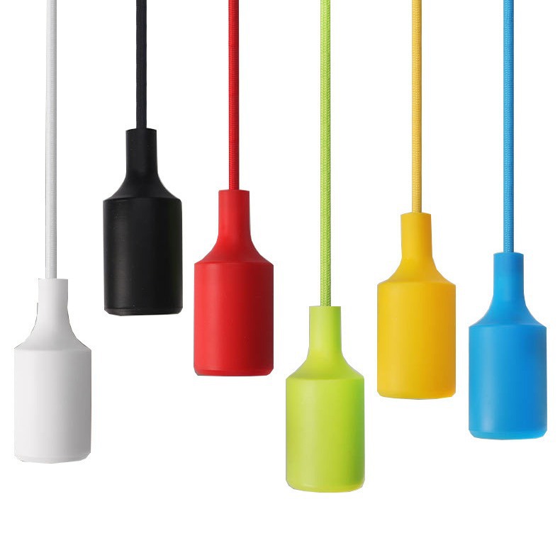 Colored silicone chandelier lamp holders, hanging wires, wholesale LED bulbs, E27 screw base with wire, chandelier lamp holders.