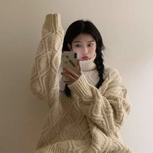 秋冬季保暖加厚中长款长袖高领毛衣女学生韩版外穿长袖宽松麻花