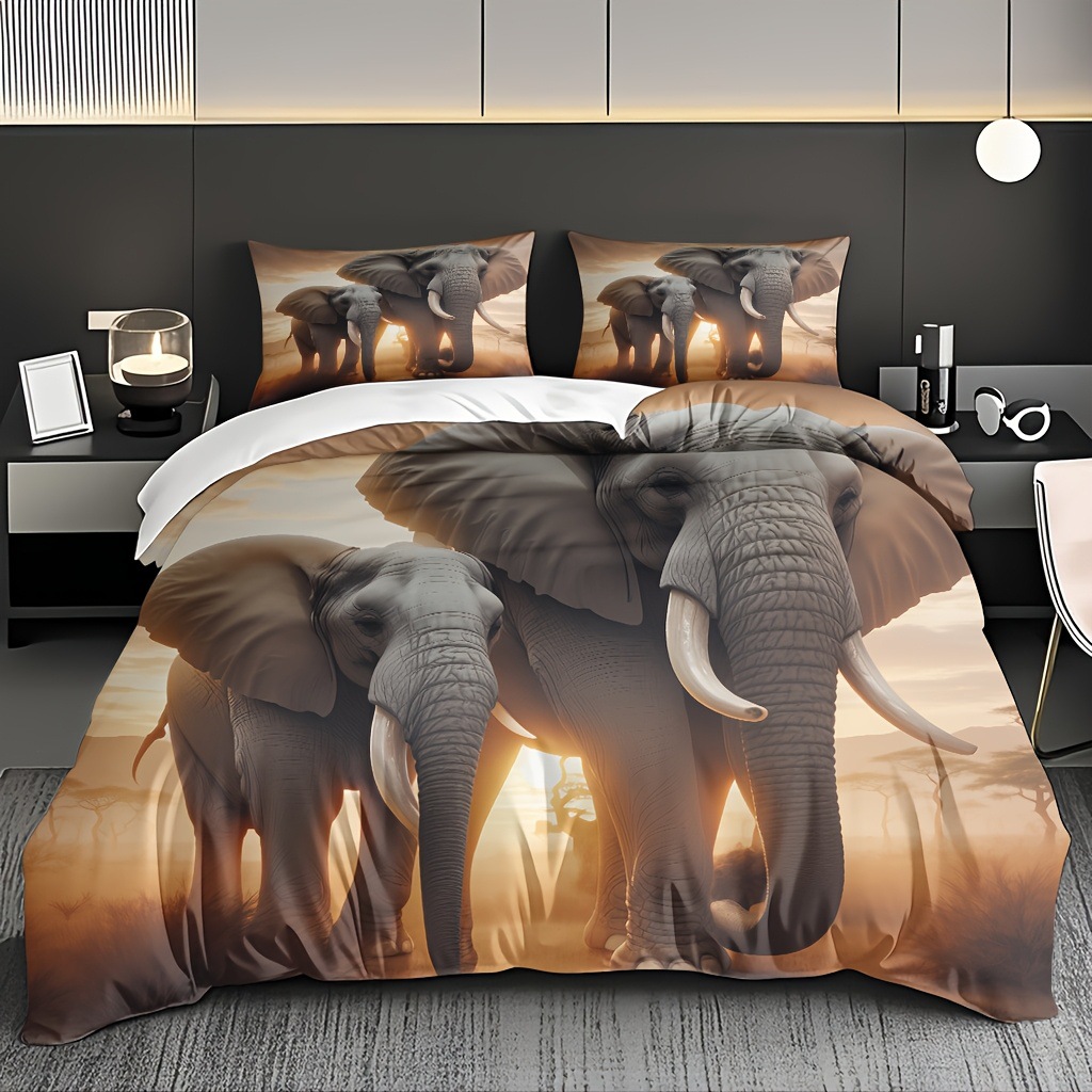 TEMU / JIT impresión digital abrasión oscuro elefante estilo animal set edredón para diseñar