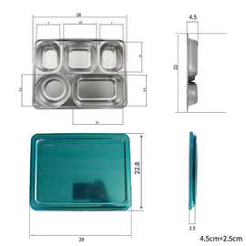 （哇噢）跨境印尼304不锈钢盘印尼餐盒食堂配盖餐盒加深大五格