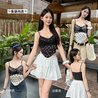 8706#纯欲辣妹风法式蕾丝性感吊带上衣夏季短款褶皱抹胸女