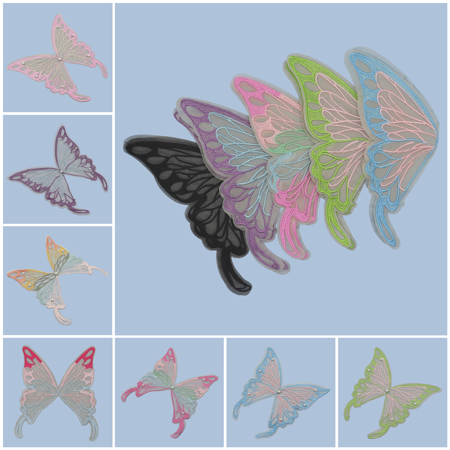 Spot pegatinas de tela bordadas de mariposa multicolor para ropa de niños, faldas, pegatinas de tela decorativas para ropa de perlas, pegatinas de tela decorativas para niños de bricolaje