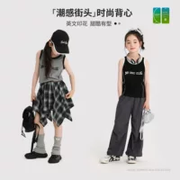 Pouding Haru Children Children Summer для девочек Battery жилет 2025 новый летний ребенок сладкий прохладный модный буквенные топ