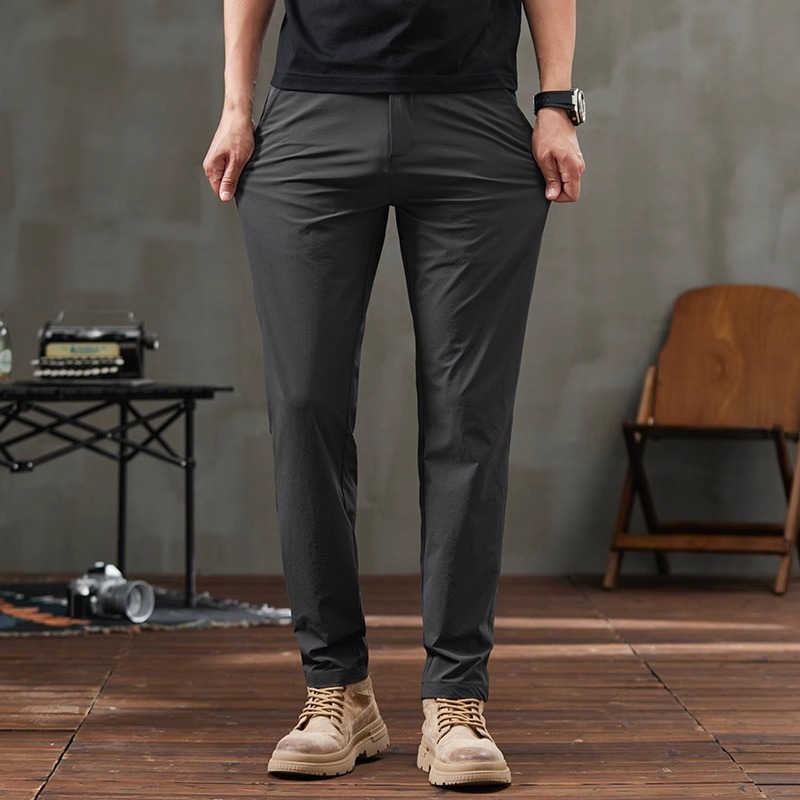 Three-proof Men's Fit Straight Casual Pants 2025 Spring New Fashion Summer Cool Sense Elastic Sports Long Pants