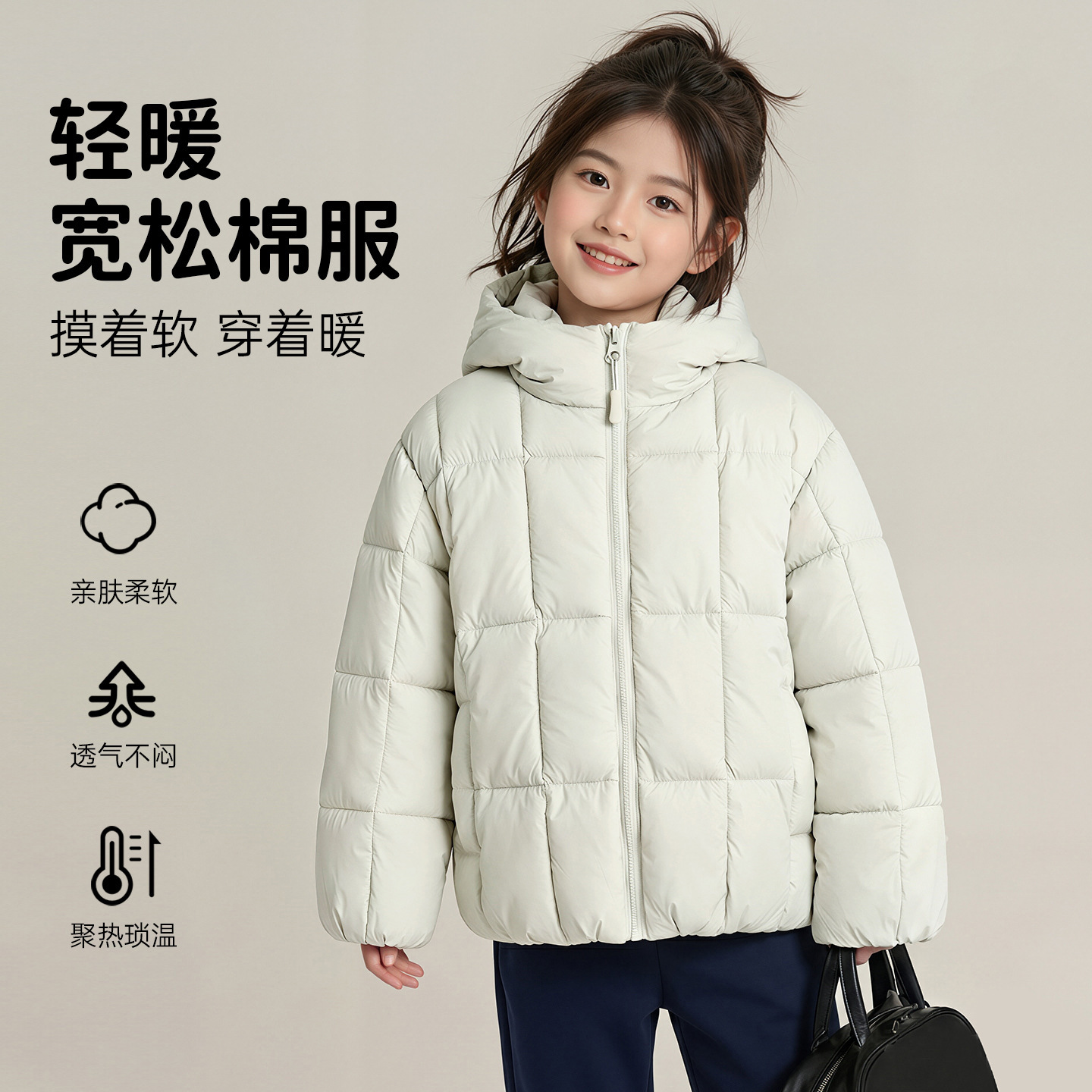 2026秋冬新款小孩男童女童加厚保暖中大童羽绒棉服棉衣短款纯色
