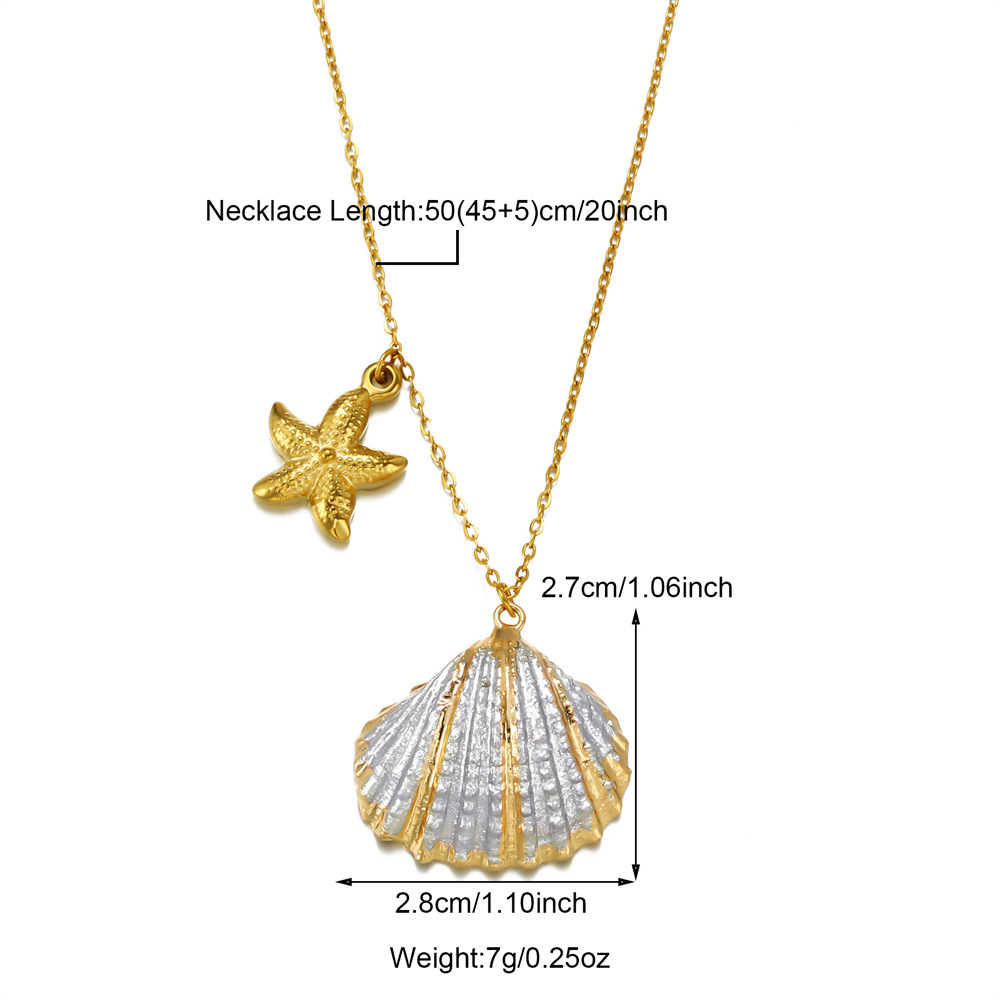 304 Stainless Steel Material Wholesale Jewelry Simple Style Classic Style Shell 304 Stainless Steel Patchwork Inlaid Shell Pendant Necklace