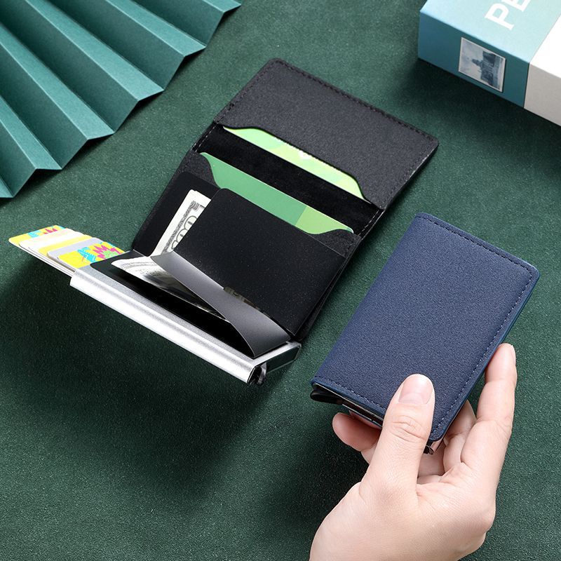 Unisex Aluminum Card Holder RFID Blocking Automatic Ejector Short Buckle Anti-Theft And Anti-Demagnetization Metal Wallet For Men And Women_voghion.com