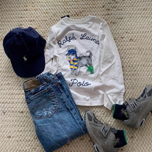 Quasi-in stock Three-Dimensional Embroidered Letter High-Precision Puppy Printed Long T-Shirt XR