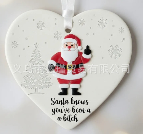 Nuevos productos transfronterizos de fondo blanco plano amistad de Navidad acrílico decoración de automóviles colgante amor Santa colgante