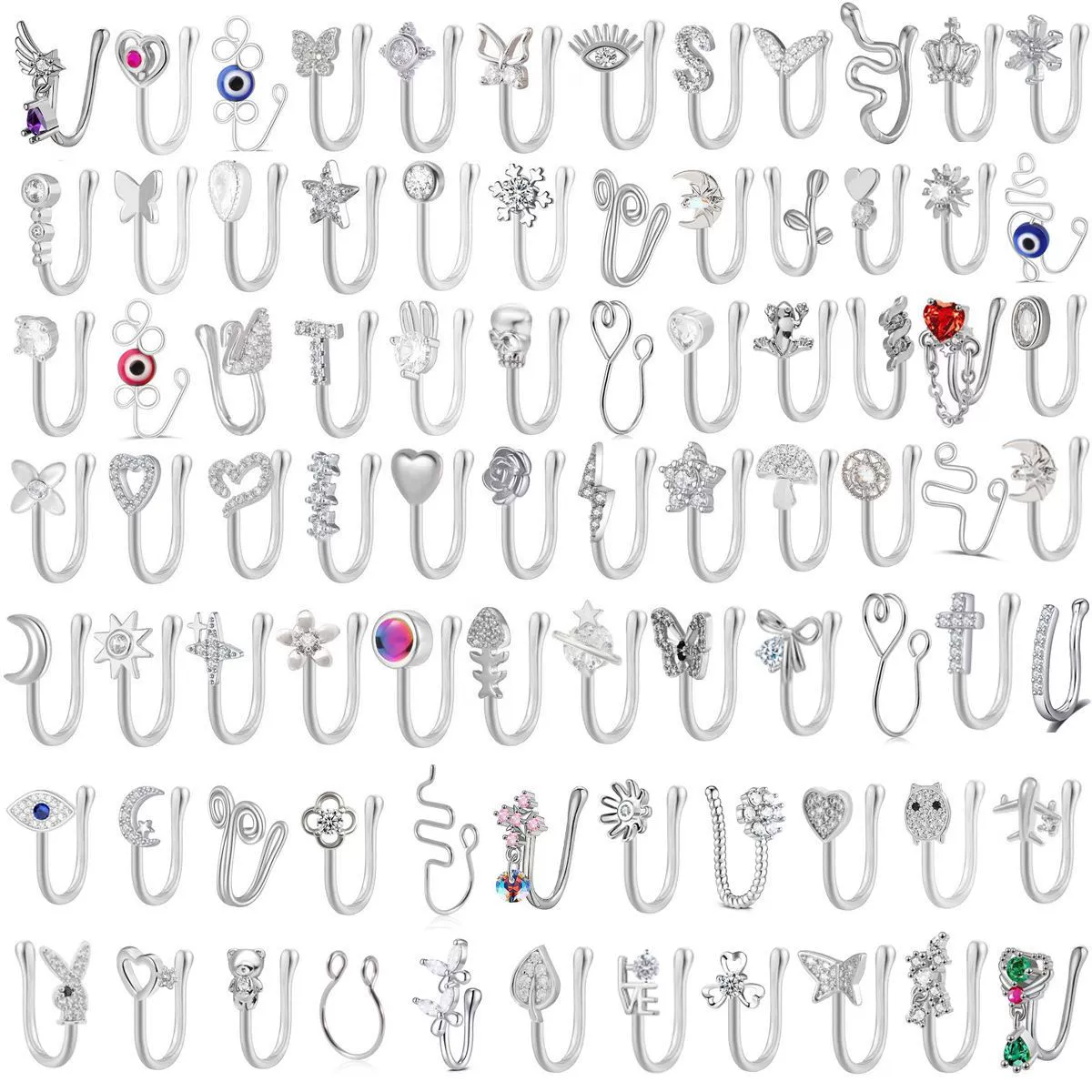 Персонализированный носовой зажим в форме бабочки с микроинкрустацией стразами для Amazon, без прокола, имитация пирсинга, кольцо для носа с цирконом