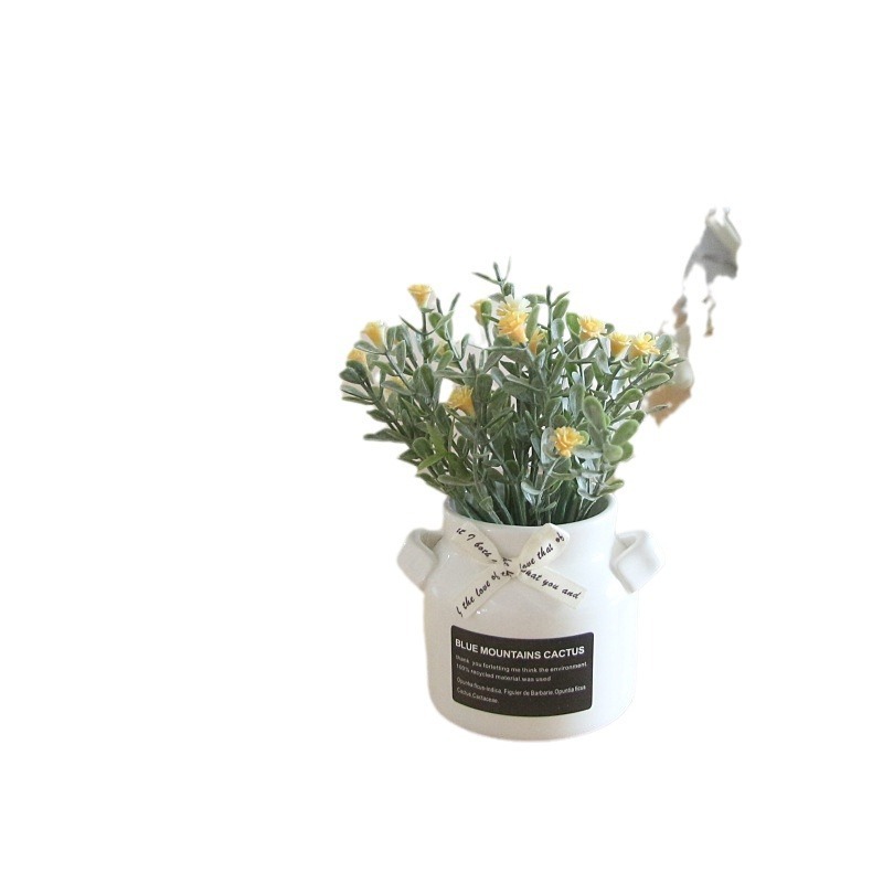 満天の星の牛乳の瓶のシミュレーションの小さい盆栽の植物は陶磁器のセットの偽の花の工芸品の置物の蝶結びを含みます。|undefined
