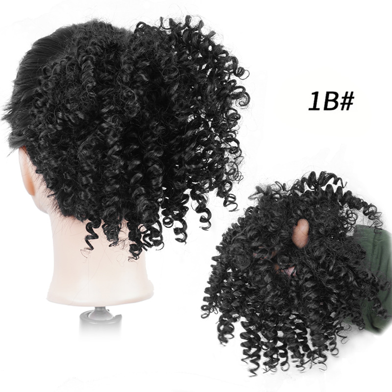 Vente en gros de fibres chimiques transfrontalières européennes et américaines, perruques noires en soie à haute température, boucles à vis africaines, bande de cheveux bouclés crépus, queue de cheval_voghion.com