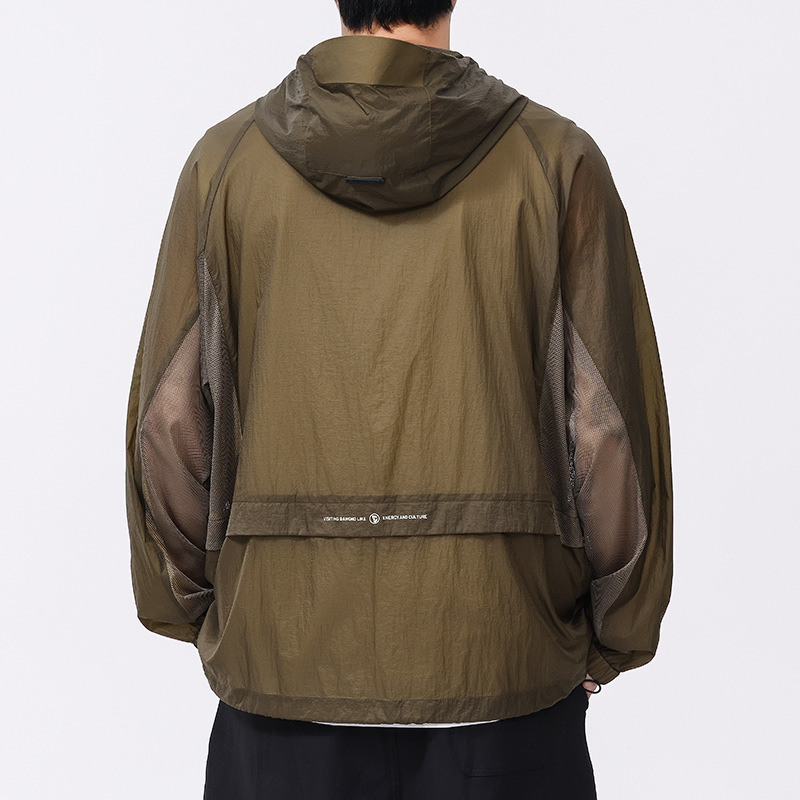 UPF50 + ropa de protección solar anti-UV para hombres al aire libre hielo sombrilla ropa de pesca abrigo abrigo de piel gris grueso superior