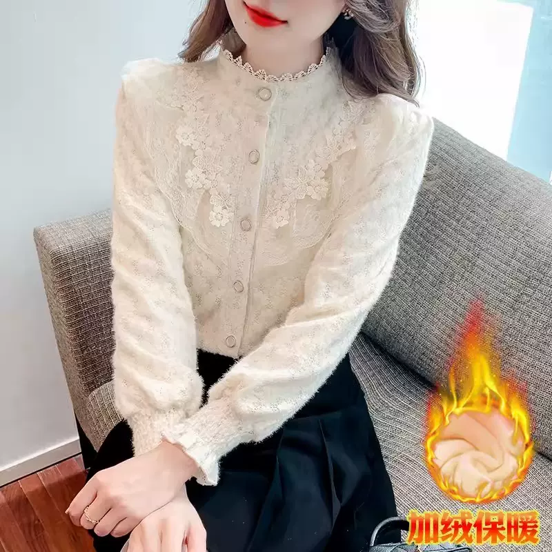 衬衫女2025秋冬季新款小众设计感内搭加绒打底衫百搭减龄长袖上衣