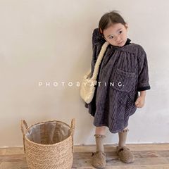 2024 Spring Autumn New Kids' Korean Style Linen Long-Sleeve Dress 21880