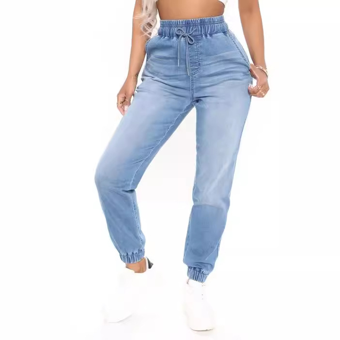 Jeans de Mujer Estilo Callejero Otoño 2025, Lavados, Estilo Harem, Largo a la Rodilla, Color Claro, Cintura Alta