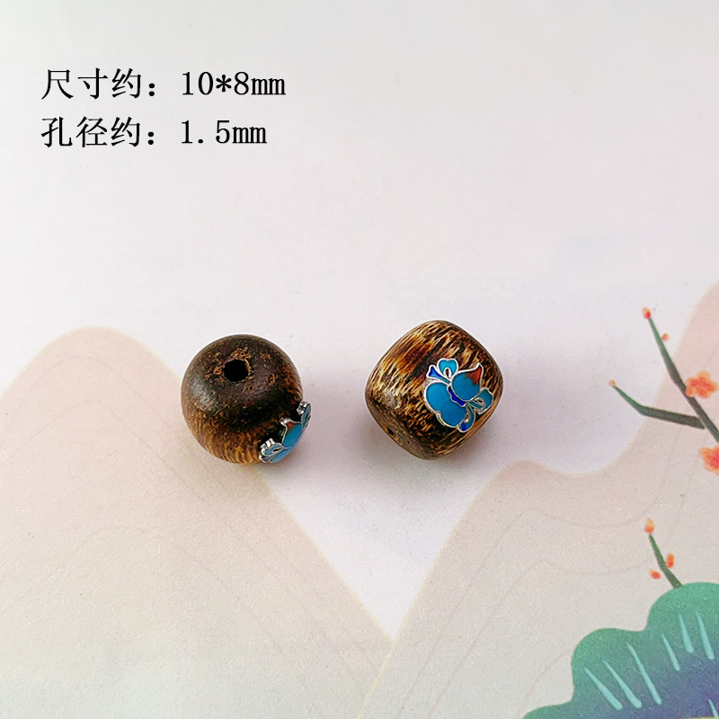 Wholesale 925 Silver Gold-Plated Inlaid Agarwood Waist Beads Barrel Beads Accessories Wenwan Bracelet Spacer Beads Accessories Handmade DIY