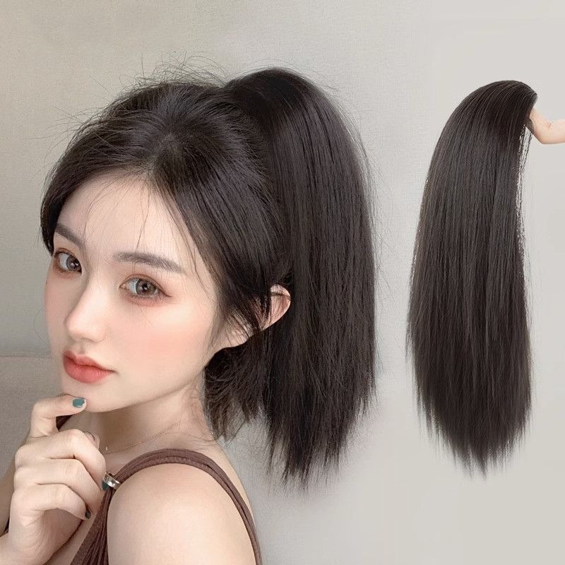 Peluca Cola de Caballo pelo corto de las mujeres alta cola de caballo con clip pelo artificial temperamento pelo recto falso Cola de Caballo mullido alta corbata falsa trenza