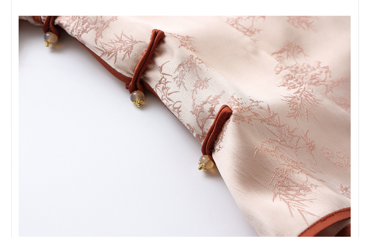 Áo sơ mi nữ cổ đứng tay bồng thêu họa tiết jacquard phong cách Trung Hoa mới — Hồng đào chi tiết 8
