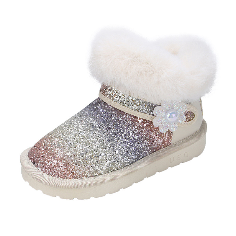 Botas de nieve de niñas 2025 nuevas botas de algodón cálidas de invierno con botas de lana para niños zapatos de algodón esquinilla princesa de moda botas cortas
