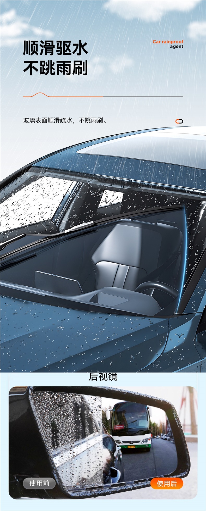 Rearview mirror car anti-rain spray, anti-fog agent, waterproof car window glass long-lasting defogging spray for rainy days