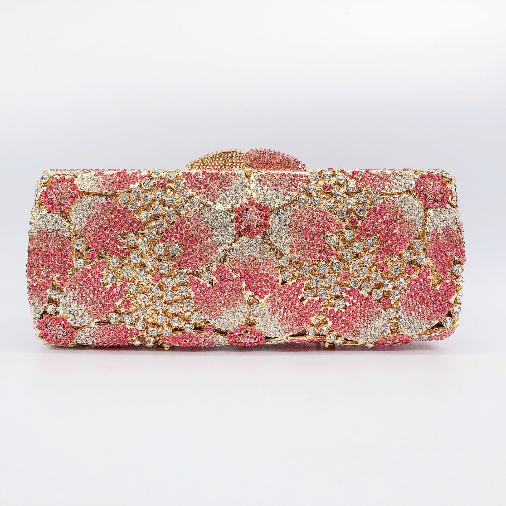 Stone Clutch Handmade Diamond Bag for Dinner Bag Metal Caja Dura Hollow Cherry Flower Full Diamond Hand Bag