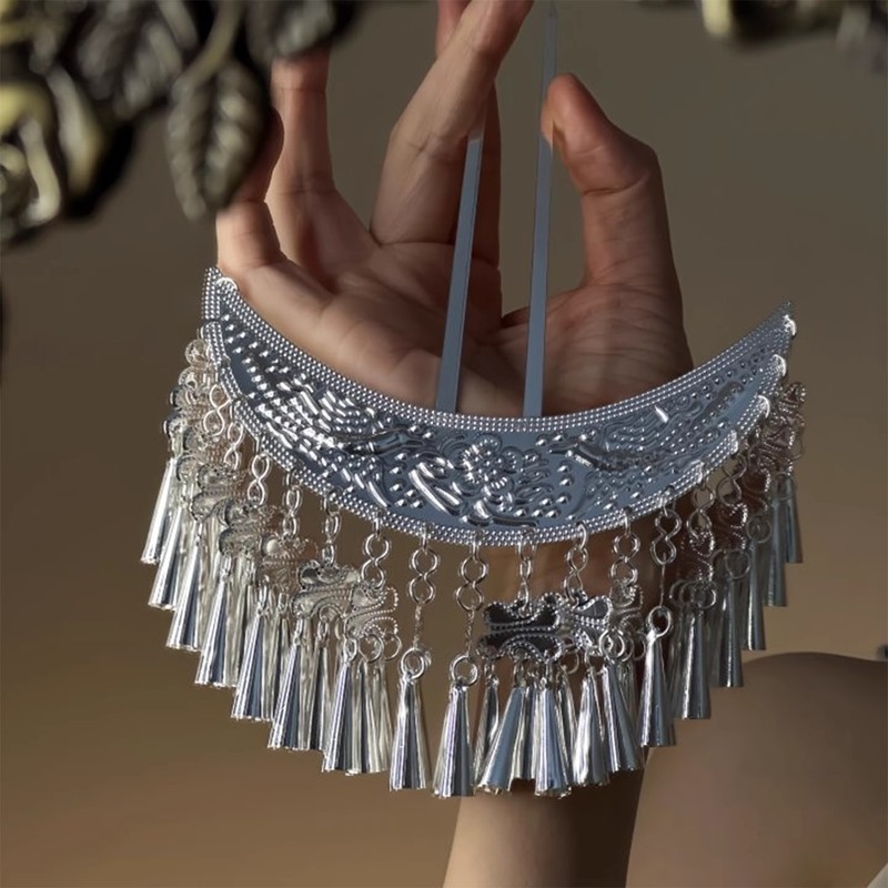 银铃坠梦~民族风头饰月牙流苏发簪女高级感苗族银色发钗簪子发饰|undefined