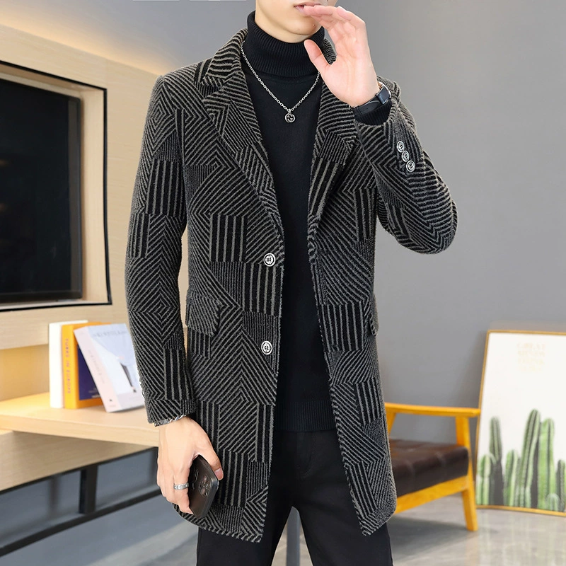 Новинка осени и зимы, Золотое пальто из норковой шерсти средней длины, мужское корейское приталенное молодежное повседневное модное шерстяное пальто