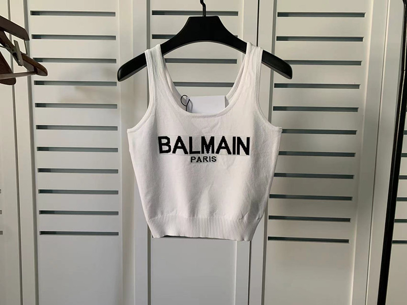 24Ss Spring and Summer New Balmain Knitted Jacquard Letter Short Vest Suspender Women's Ins Popular